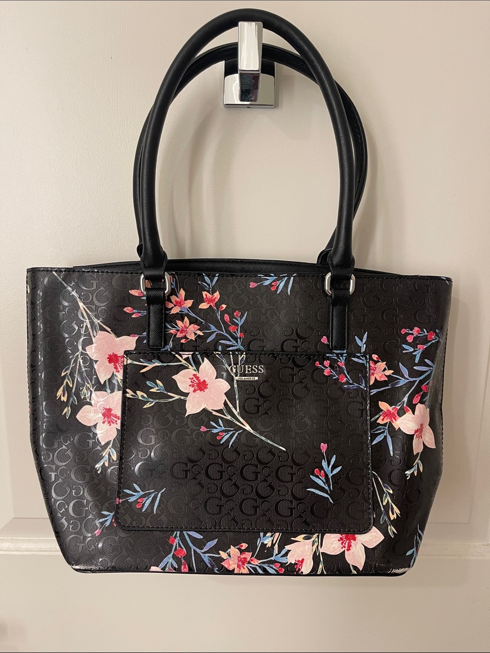 Guess Black Tote with Pink Floral Print